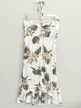 Sunny Island Hawaii Halter Tie White Sun Dress Midi Tropical Large